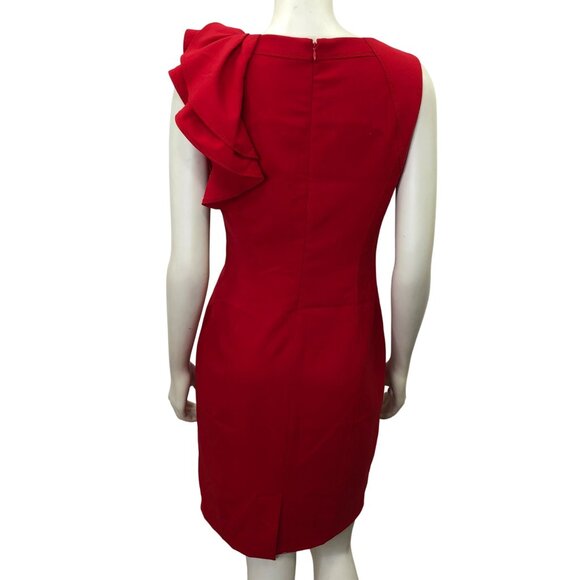 Calvin Klein Red Sleeveless Dress‎ With Ruffle Shoulder Detail Size 8P - Picture 4 of 6